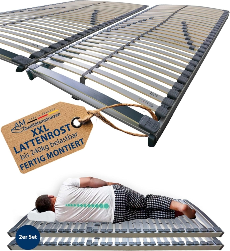 2x Stabiler Lattenrost 80x200 cm starr - bis 240 kg belastbar – XXL Lattenrost 80x200 cm Doppelpack - fertig montiert - 44 Leisten – Lattenrost Set - Auch bei Übergewicht geeignet Bild 1