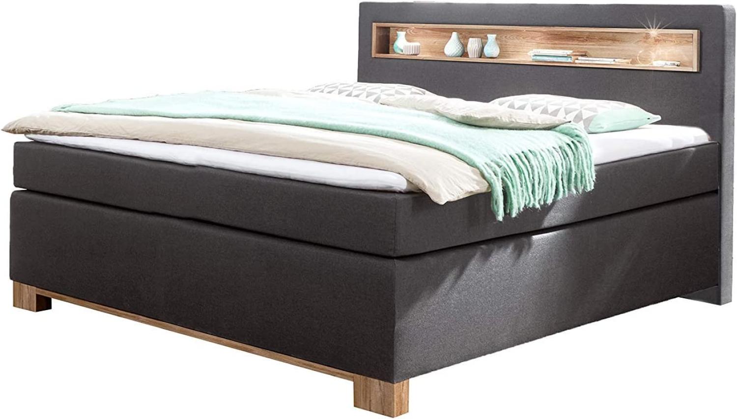Wimex Boxspringbett Nevada, mit 7-Zonen-Taschenfederkernmatratze, Blau/Plankeneiche Bild 1