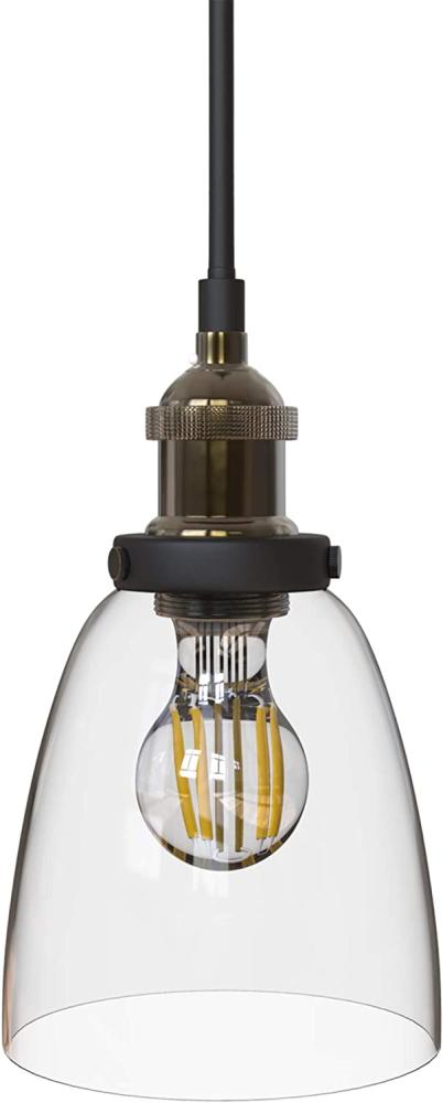 LED-Leuchtmittel B.K.Licht Pendelleuchte Vintage Glas Messing Antik Ø14cm max. 60W E27 Bild 1