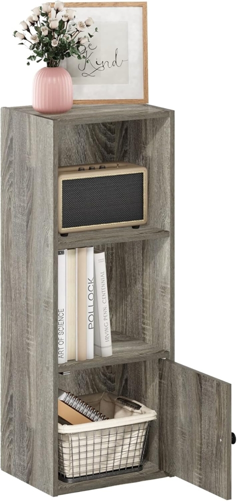 Furinno Luder Bücherregal mit 3 Ebenen und 1 Tür, Holzwerkstoff, Französische Eiche, 3-Tier Bild 1