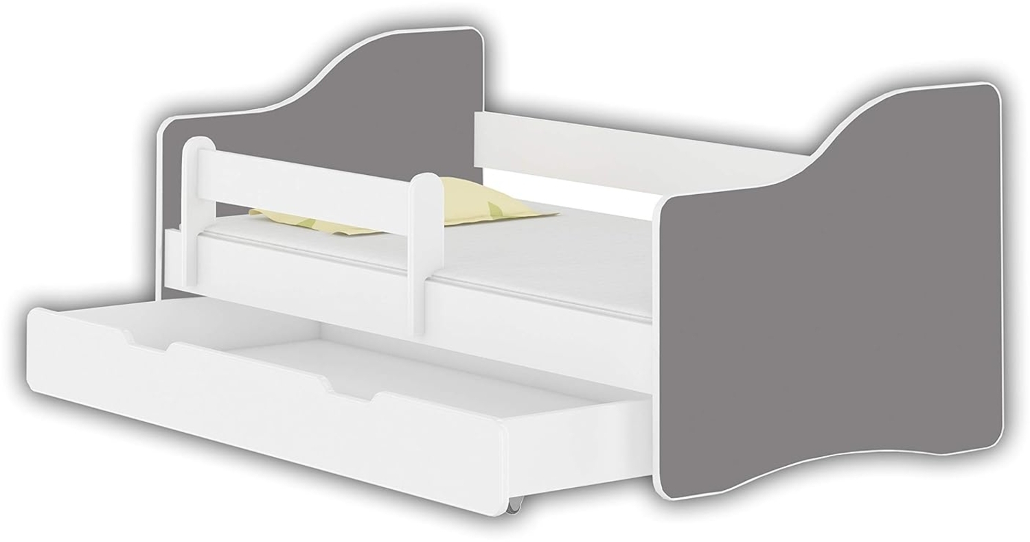 Jugendbett Kinderbett mit einer Schublade mit Rausfallschutz und Matratze Weiß ACMA HAPPY 140x70 160x80 180x80 (Grau, 180x80 cm + Schublade) Bild 1