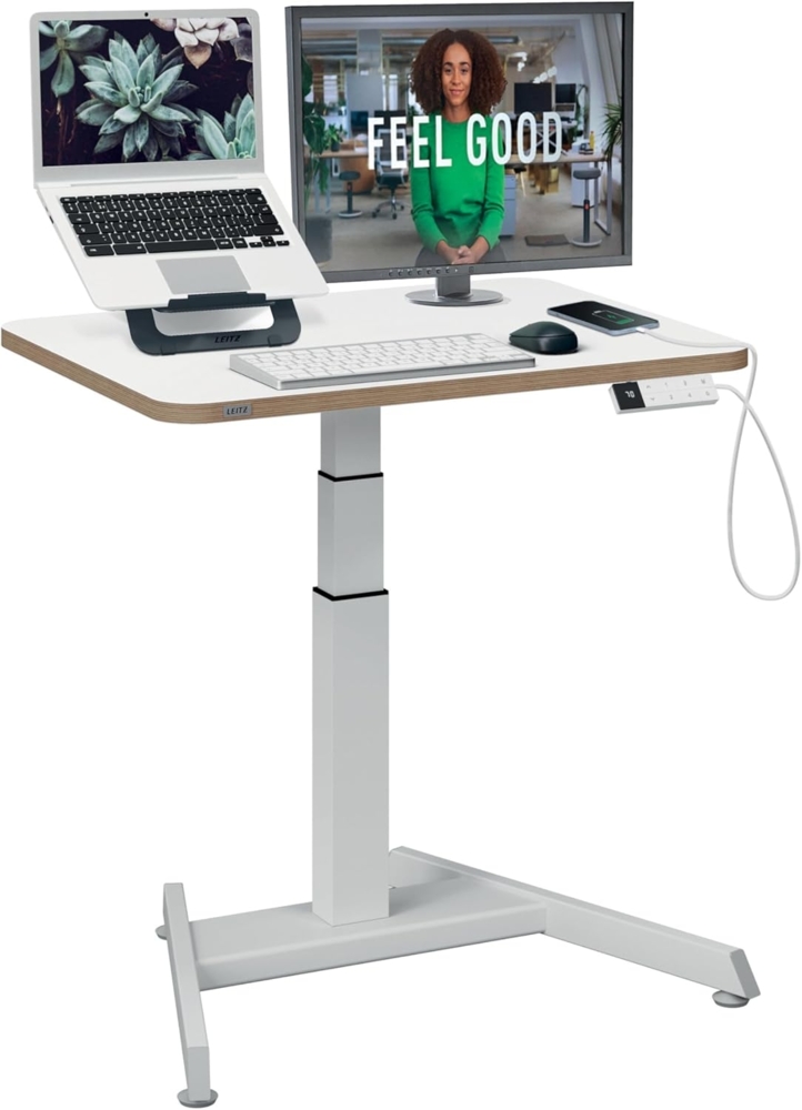 Leitz Ergo Compact Workstation Kleiner Elektrischer höhenverstellbarer Sitz-/Steh-Schreibtisch, 80x60 cm, Stehpult belastbar bis 80 kg, Mit Aufsteherinnerung, Für Büros & Home Office, Weiß, 65340001 Bild 1