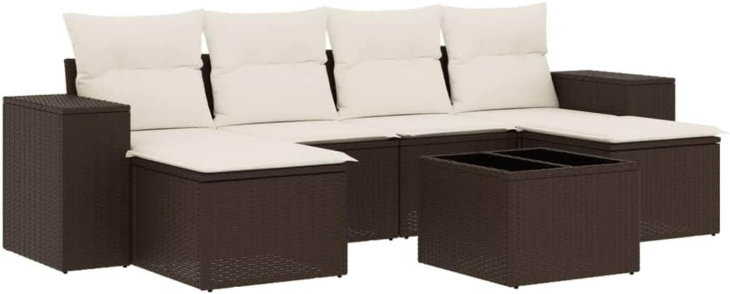 vidaXL 7-tlg. Garten-Sofagarnitur mit Kissen Braun Poly Rattan 3255270 Bild 1