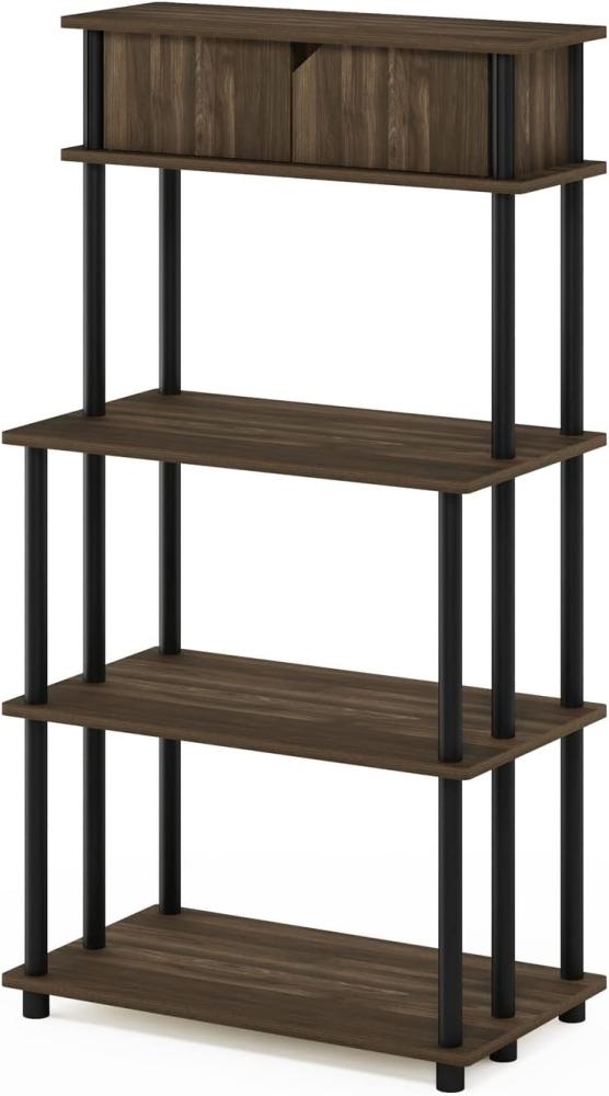 Furinno Turn-N-Tube Werkzeugloser Küchenaufbewahrungswagen, Holzwerkstoff, Columbia Walnuss/Schwarz, 4-stufiges mit 1 Schrank Bild 1