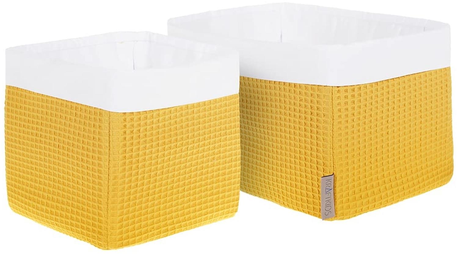 KraftKids Stoff-Körbchen in Waffel Piqué mustard, Aufbewahrungskorb für Kinderzimmer, Aufbewahrungsbox fürs Bad, Größe 20 x 20 x 20 cm Bild 1