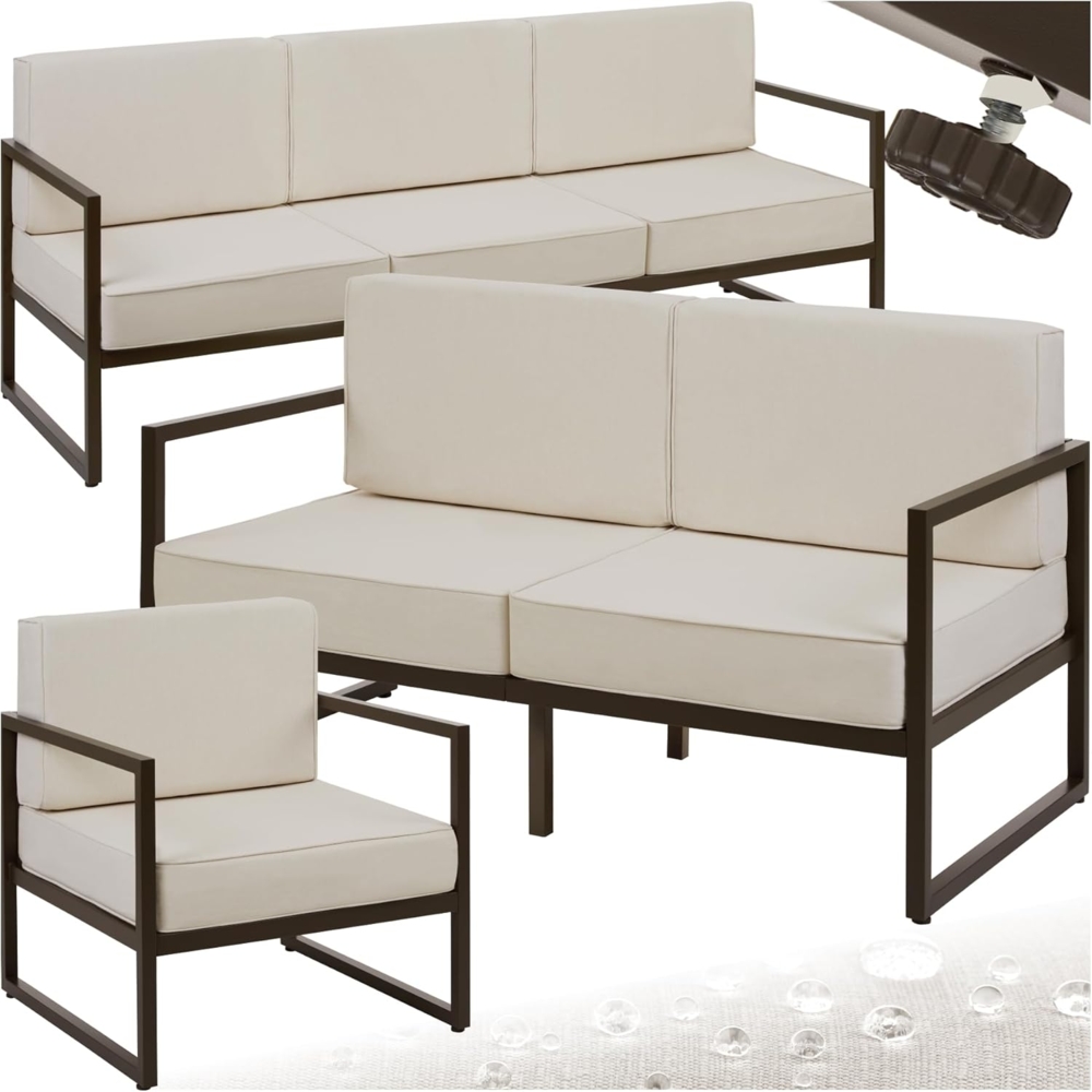 tectake Essgruppe Garten-Loungeset, (Set, 3-tlg), Pulverbeschichtete Stahlgestelle für maximale Stabilität Bild 1