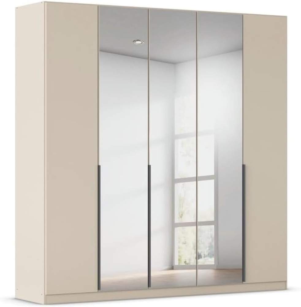 Rauch Möbel Alabama, Kleiderschrank, Garderobenschrank, 5-türig, Spiegel, Zubehör Basic, 3 Kleiderstangen, 3 Einlegeböden, Farbe Beige, Griff Grau metallic, 226 x 210 x 54 cm Bild 1