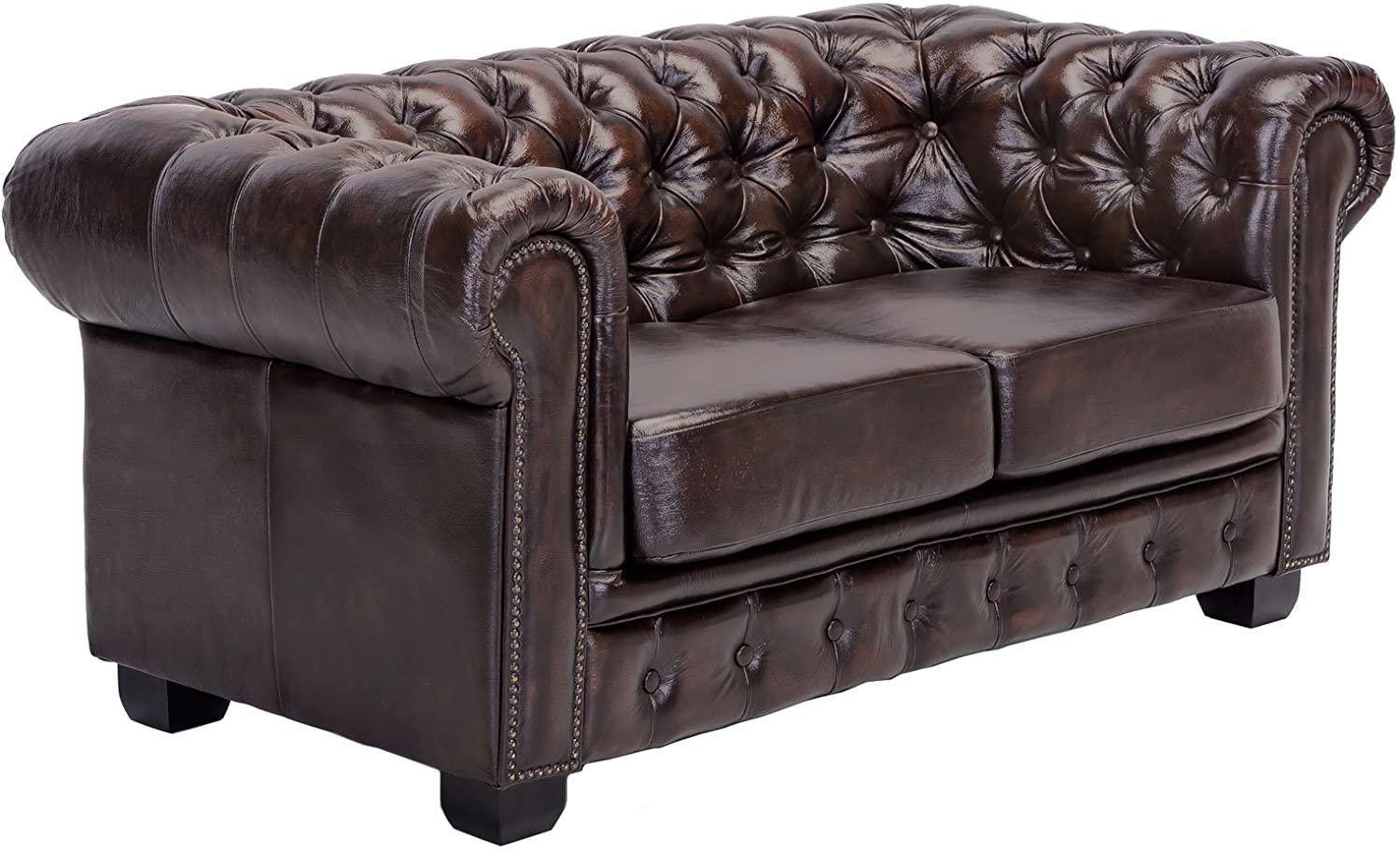 Sofa Chesterfield 2-Sitzer Echtleder braun Bild 1