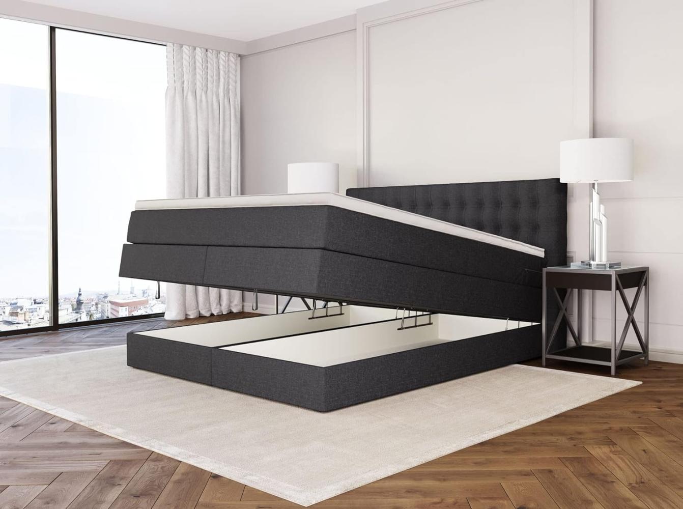 Betten Jumbo King Boxspringbett 180x200 cm mit Bettkasten 7-Zonen TFK Härtegrad H3 und Visco-Topper | Farbe Anthrazit | div. Größen verfügbar Bild 1