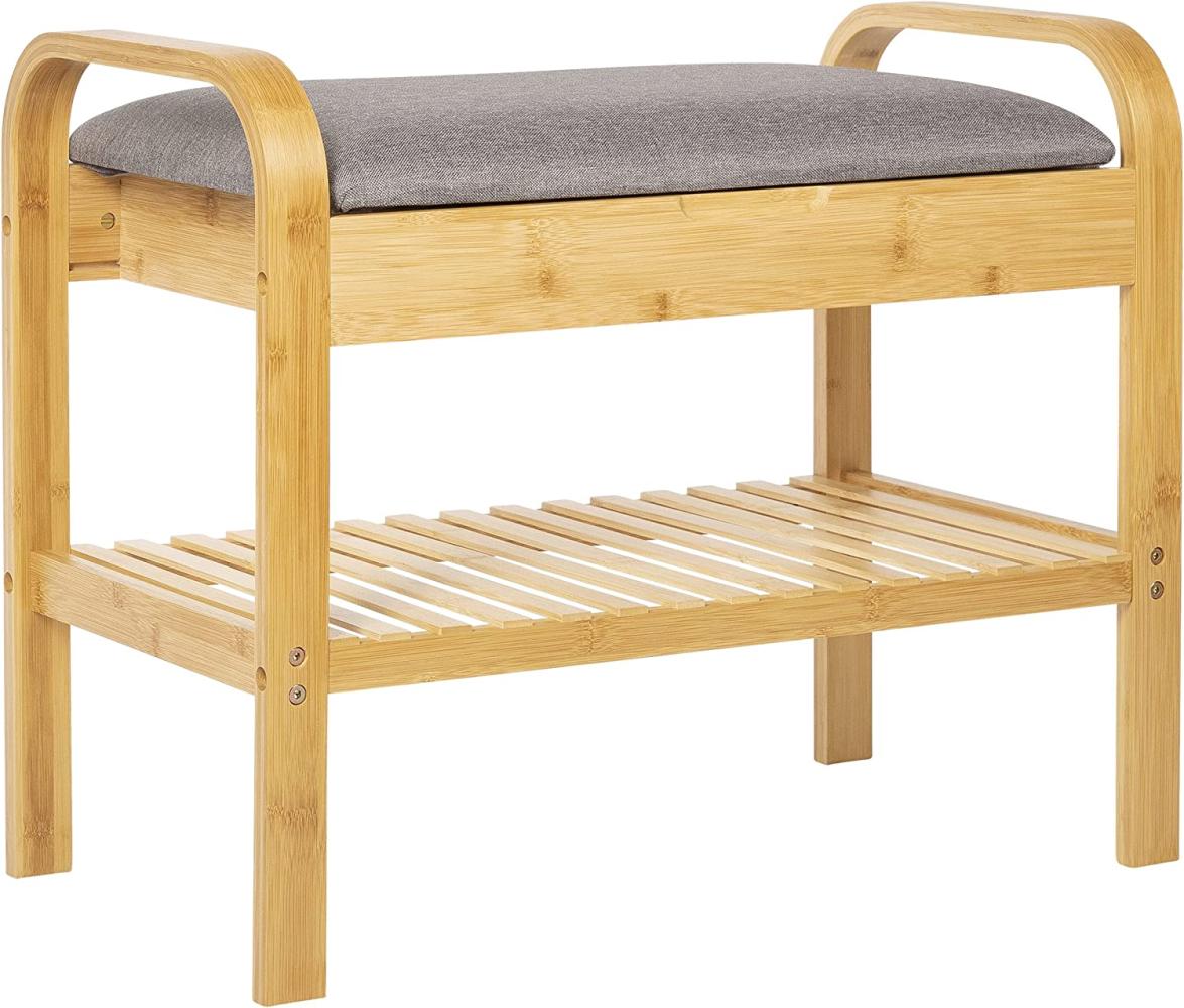 ONVAYA® Bambus Schuhregal mit Sitzbank | 60 x 33 x 50 cm | Schuhbank mit Sitzfläche | Garderobenbank mit Stauraum | Bank gepolstert mit Schuhablage | Schuhständer aus Holz | Schuh-Organizer Bild 1