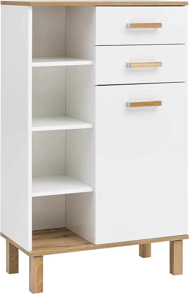 Schildmeyer Padua Highboard, weiß Glanz/Eiche Landhaus Dekor, ca. 67,0 x 35,0 x 114,5 cm Bild 1