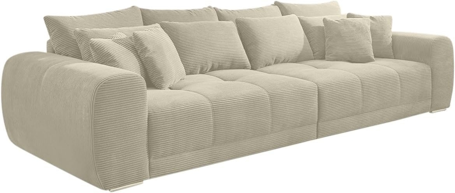 luma-home Big-Sofa 15173, XXL-Couch 306x134 cm mit Federkernpolsterung, viele Kissen, markante Steppungen, Cordstoff Beige Grau Bild 1