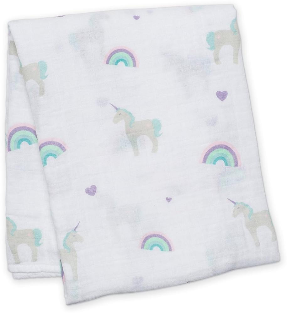 Lulujo Baby L2-LJ405 Swaddling Blanket, 120 x 120 cm, Mehrfarbig (Einhorn) Bild 1