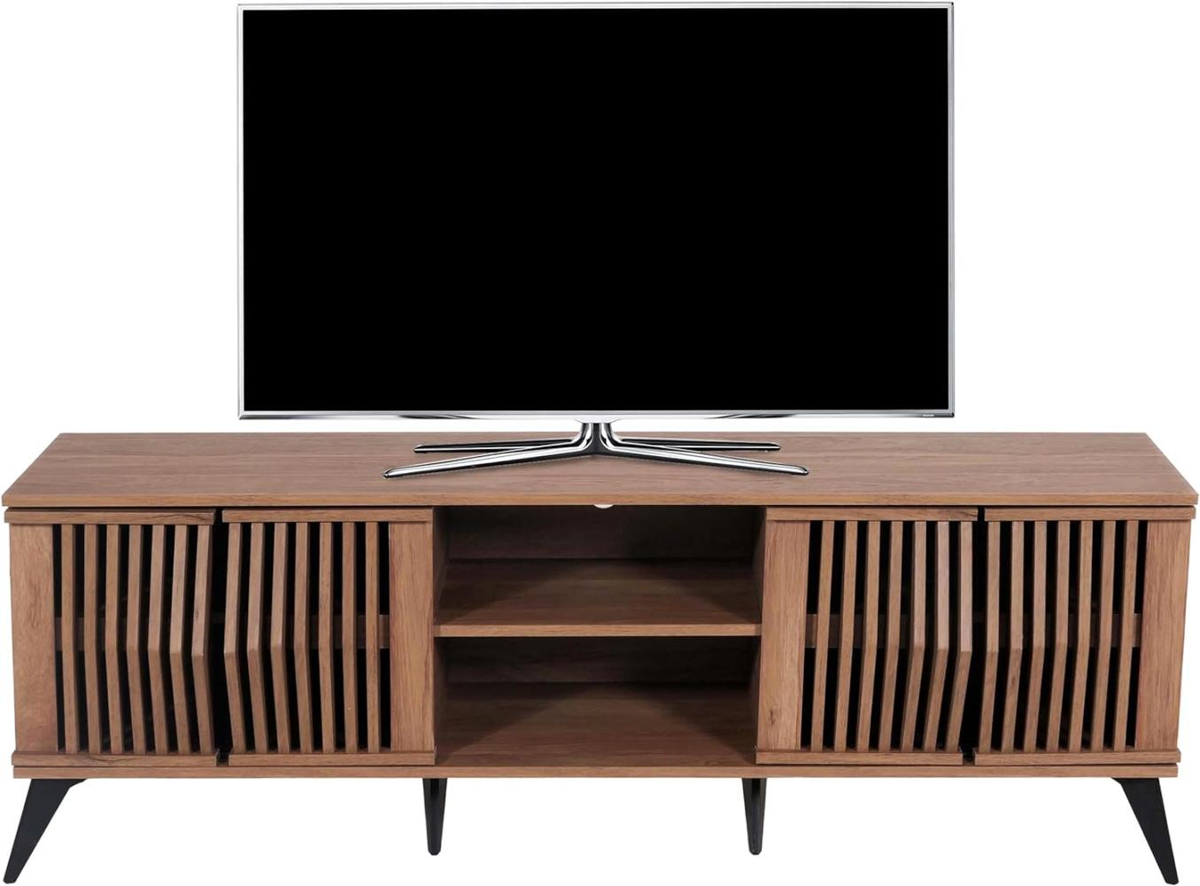 TV-Rack HWC-M45, Fernsehtisch Lowboard Schrank, 3D-Design Staufächer 55x166x41cm, braun Bild 1