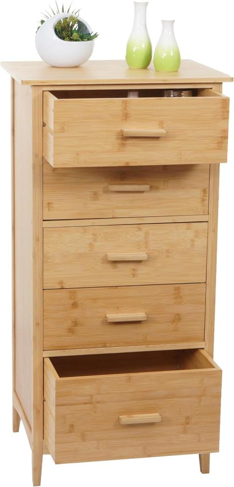 Bambus-Kommode HWC-M24, Badezimmerschrank Schrank Anrichte Badschrank Beistellschrank Regal, 5 Schubladen, 100x50x40cm Bild 1