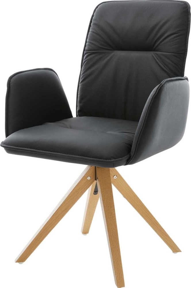 Esszimmerstuhl Vinja-Flex Echt-Leder Schwarz Holzgestell kantig Natur Bild 1