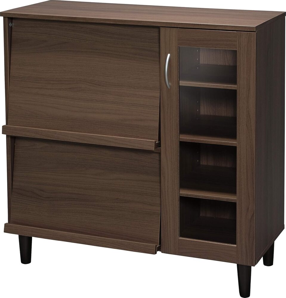 Iris Ohyama, Schrank mit mehreren Aufbewahrungen/Sideboard mit Schiebeplatte und Glastür/Holzschrank/Küchenschrank, Modulares DesignKüche Wohnzimmer - Cabinet - KBN-9390 - Braune Bild 1