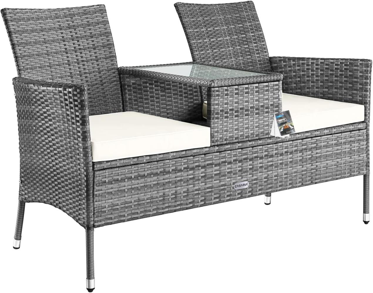 Casaria Poly Rattan Gartenbank 2 Sitzer Kino Bank Auflagen Glas Tisch Wetterfest Sitzbank Parkbank Garten Bild 1