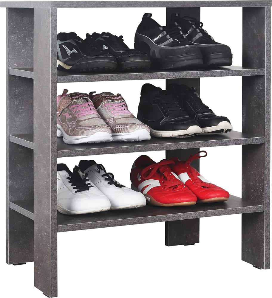 RICOO Schuhregal schmal und hoch 70x55x32cm Standregal Pressholz Betonoptik Grau WM039-BG, Schuhständer mit 3 Ebenen, Schuhschrank offen, Schuhablagen Flur Shoe Rack, Schuhablage klein, Schuhregale Bild 1