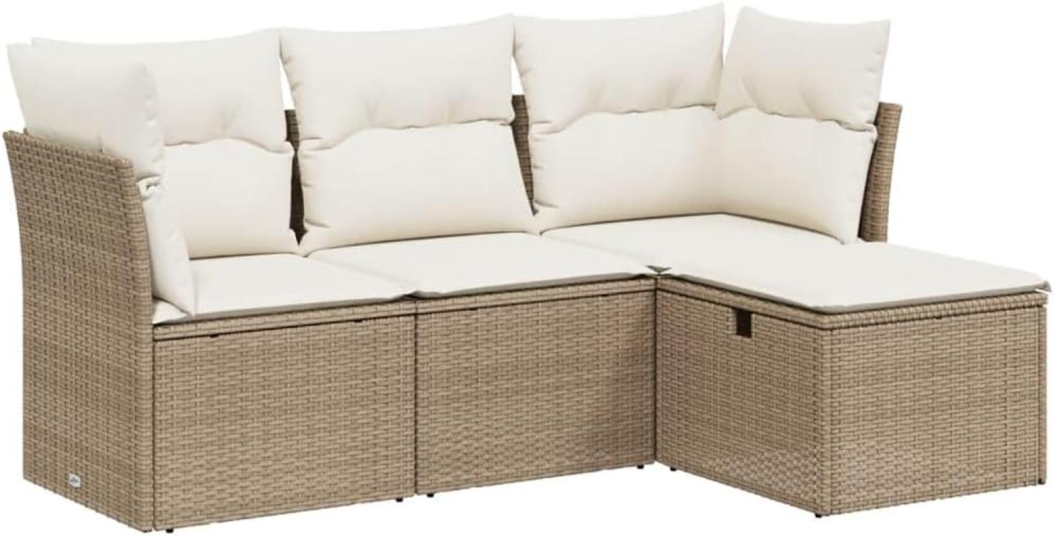 vidaXL 4-tlg. Garten-Sofagarnitur mit Kissen Beige Poly Rattan 3263114 Bild 1