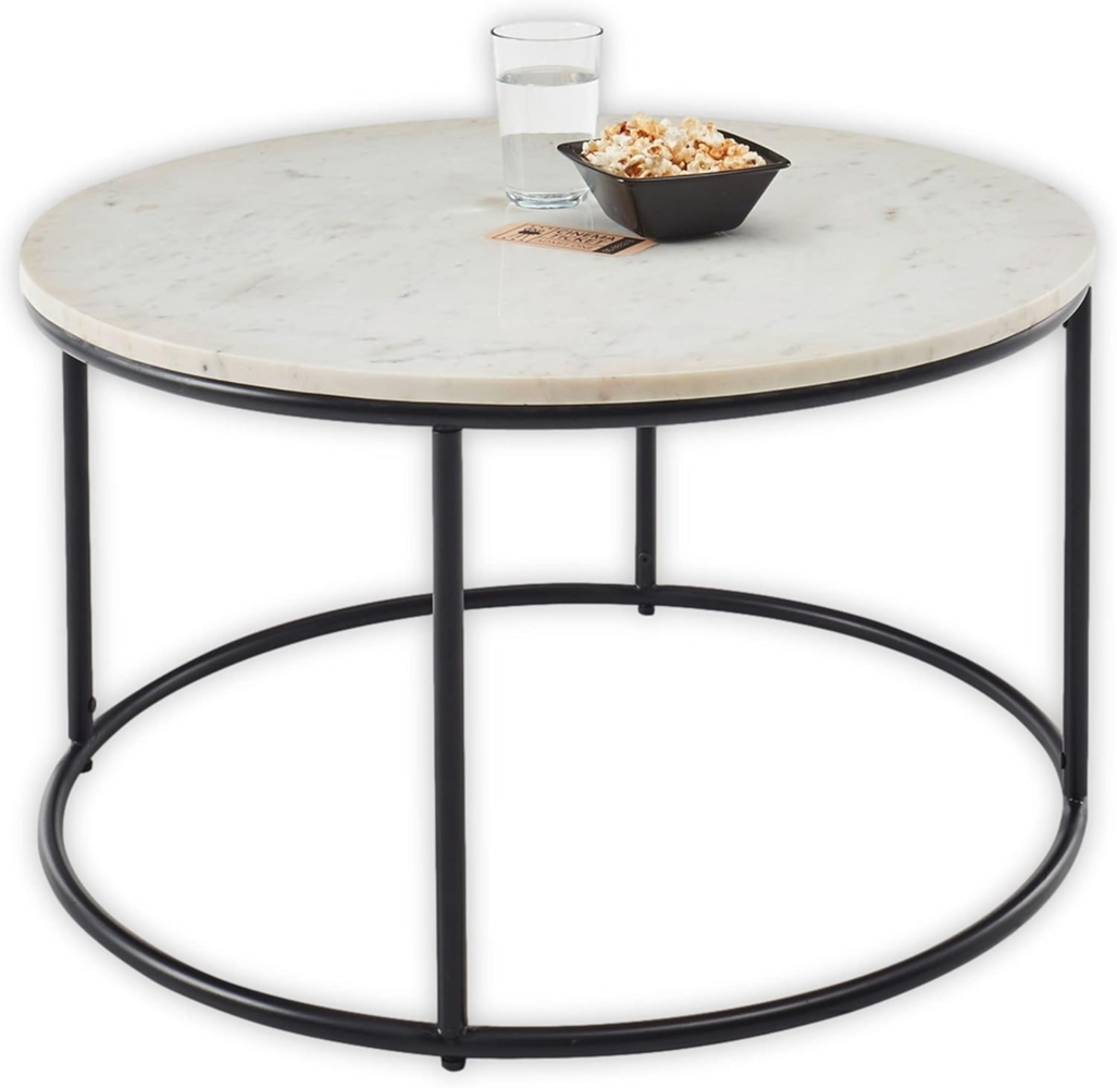 Couchtisch Wohnzimmer Beistelltisch rund Marmor Stein ca. 80 cm BELFORT Weiß / Schwarz Bild 1