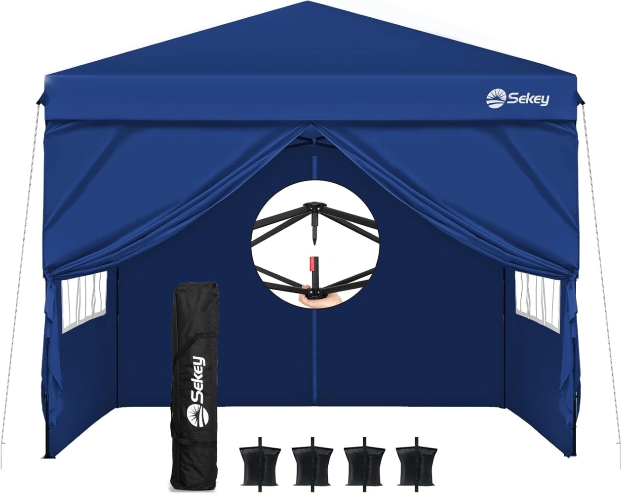 Sekey EIN Personen Setup Pavillon 3x3 Wasserdicht Stabil Winterfest, Pop Up Faltpavillon Camping, Faltbar Partyzelt Gartenzelt mit 4 Sandsäcke für Festival, Events, Picknicks (Navy) Bild 1