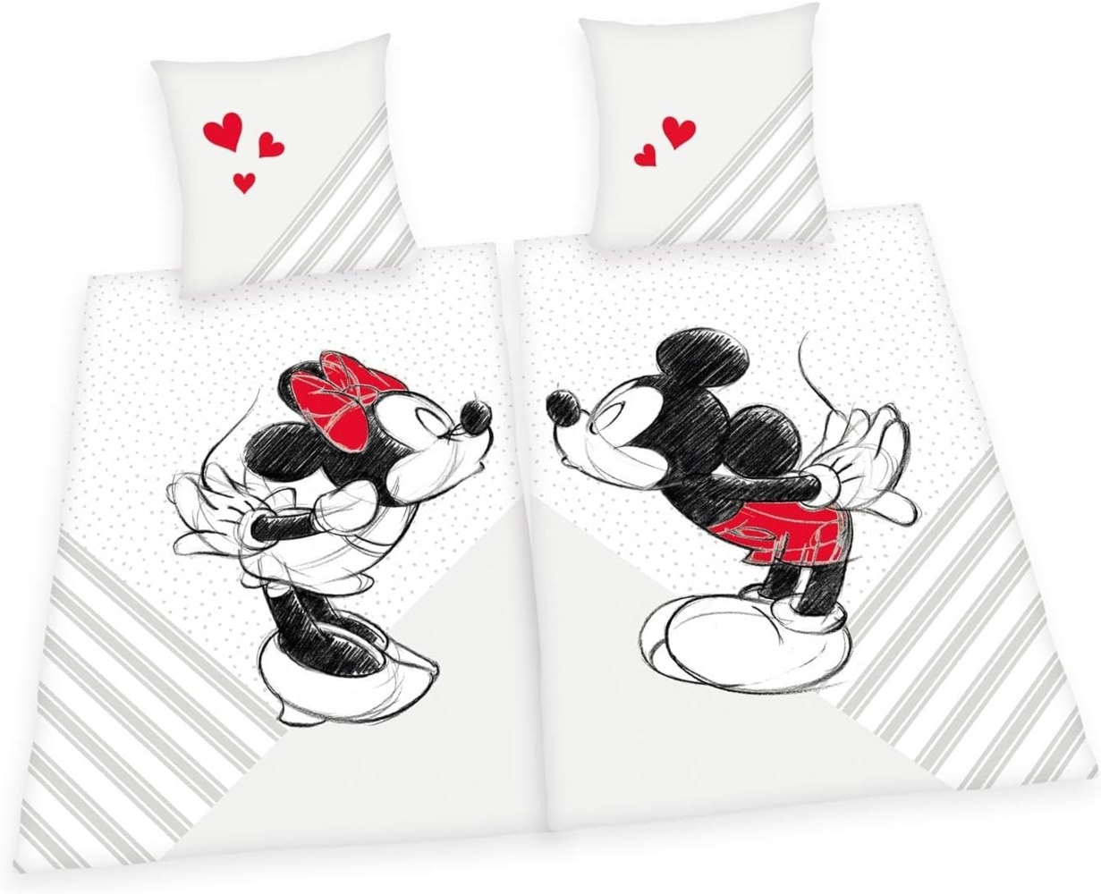 Disney Partnerbettwäsche Disney's Mickey und Minnie Mouse in Gr. 135x200 cm, Renforcé, Bettwäsche aus Baumwolle, Disney-Bettwäsche, Partnerbettwäsche Bild 1