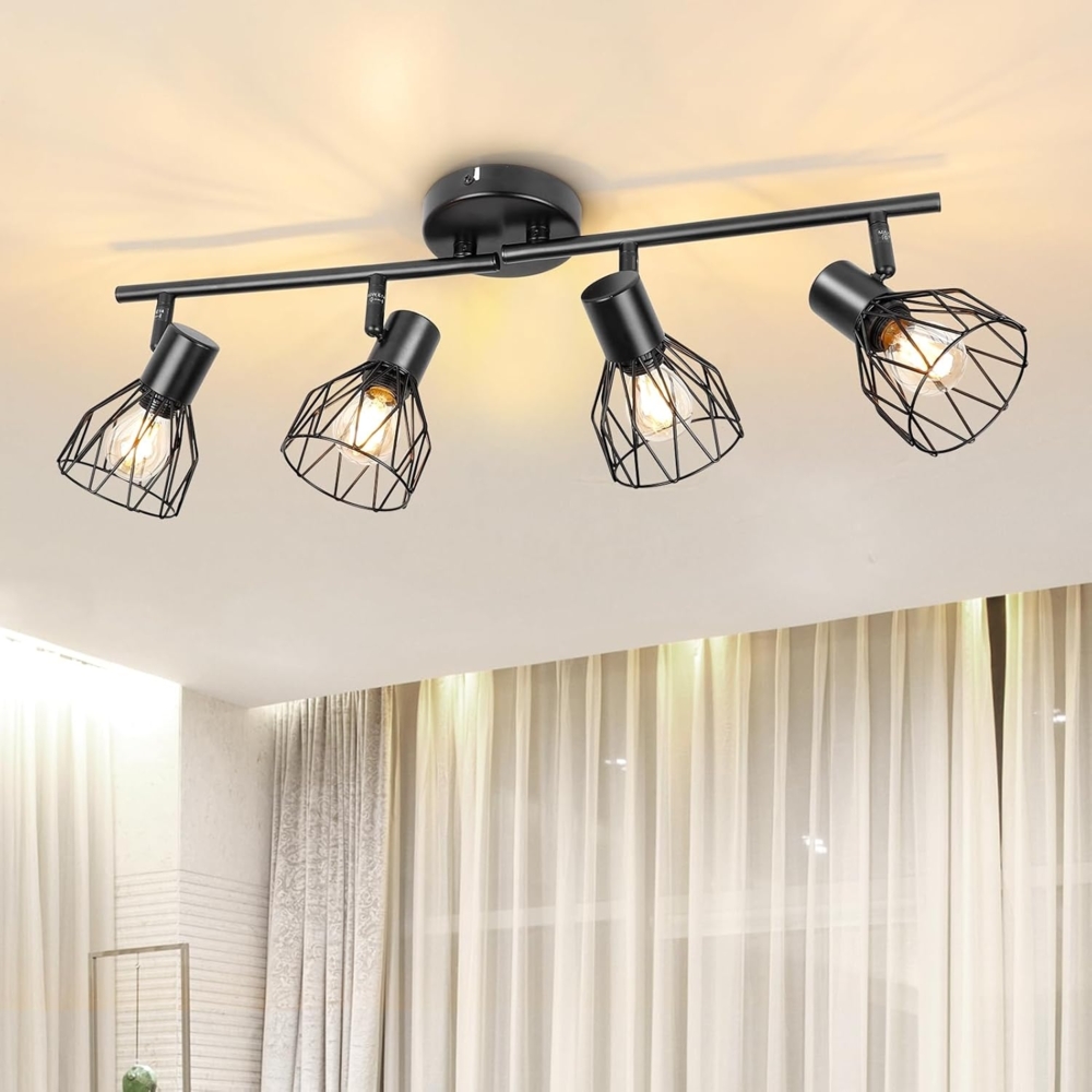 Dehobo Led Deckenstrahler Schwenkbar 350°, Deckenleuchte E14 4 Flammig Schwarz, Spotleuchte Wand, Deckenlampe Spots Led, LED Wandstrahler für Küche, Wohnzimmer, Schlafzimmer, Nein E14 Leuchtmittel Bild 1