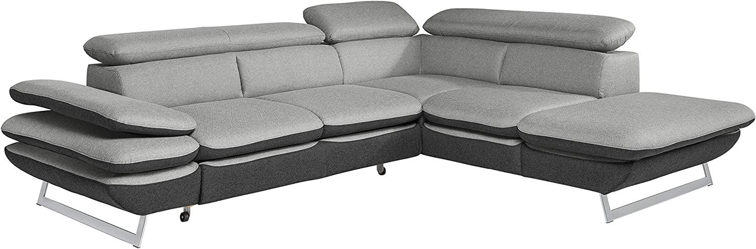 Mivano Ecksofa Prestige / Couch in L-Form mit Ottomane / Kopfteile und Armteil verstellbar / 265 x 74 x 223 / Zweifarbiger Strukturstoff, grau/anthrazit Bild 1