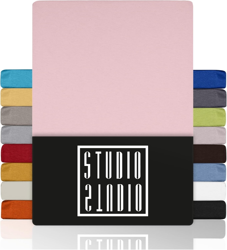 STUDIO Basic Doppelpack Spannbettlaken 100x200 cm, 100% gekämmte Baumwolle, Oeko-TEX 100, Markenqualität, 2er Set Bettlaken Jersey 100x200 - Puder Bild 1