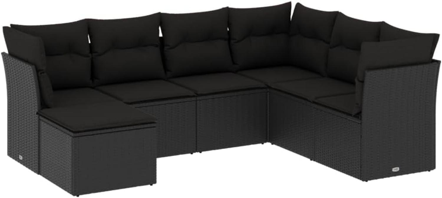 vidaXL 7-tlg. Garten-Sofagarnitur mit Kissen Schwarz Poly Rattan 3249824 Bild 1