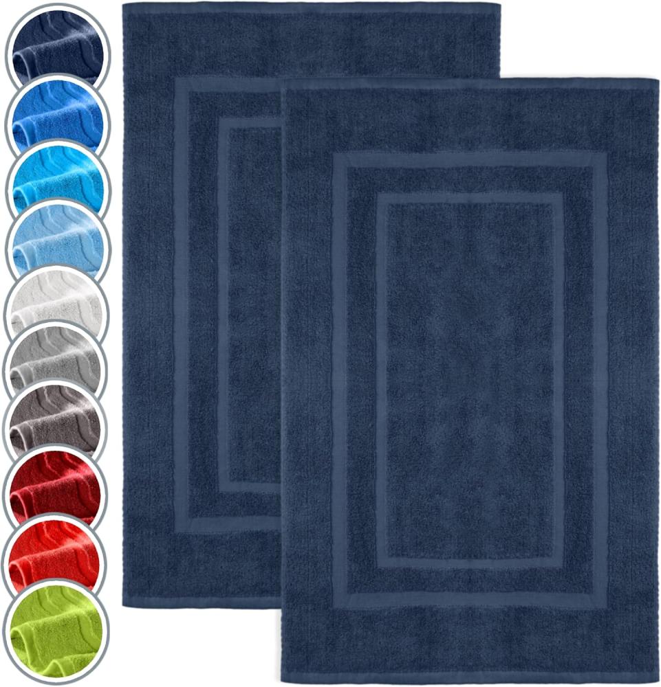 NatureMark 2er Pack Badvorleger | Premium Qualität | 100% Baumwolle | 50 x 80 cm | Duschvorleger Duschmatte Doppelpack | Farbe: Navy blau Bild 1