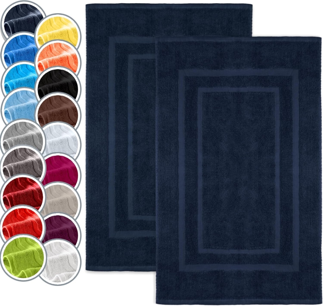 NatureMark 2er Pack Badvorleger | Premium Qualität | 100% Baumwolle | 50x80 cm | Duschvorleger Duschmatte Doppelpack | Farbe: Navy blau Bild 1