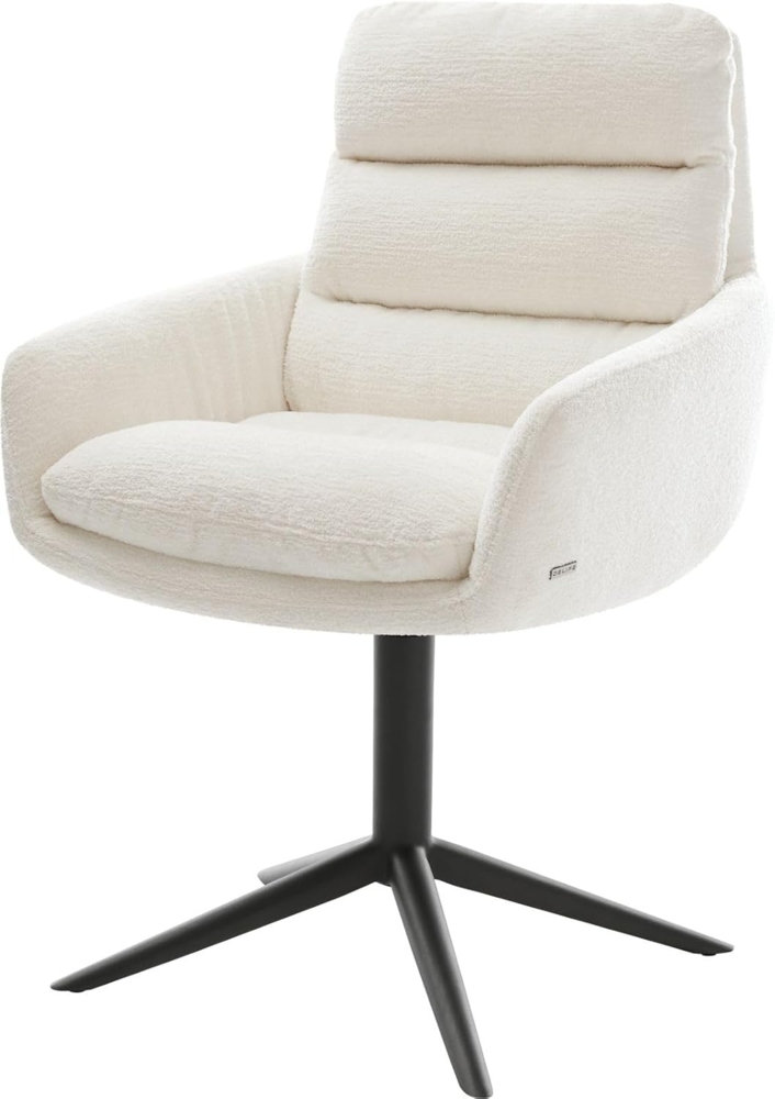 Drehstuhl Abelia-Flex mit Armlehnen Bouclé Soft Beige Fußkreuz Schwarz 360° drehbar Wippfunktion Bild 1
