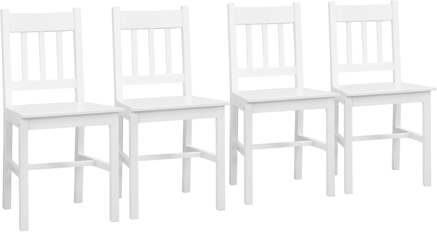 HOMCOM Esszimmerstuhl, 4er Set Küchenstuhl, Wohnzimmerstuhl mit Rückenlehne, Küchenstühle, Essstuhl für Esszimmer, Küche, Kiefernholz, 41 x 46,5 x 85,5 cm, Weiß Bild 1