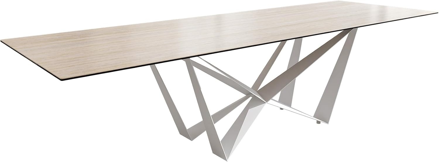 Esstisch Edge 300x100 Keramik Laminam® Travertino Bianco Creme-Weiß Spider Metall Weiß Bild 1