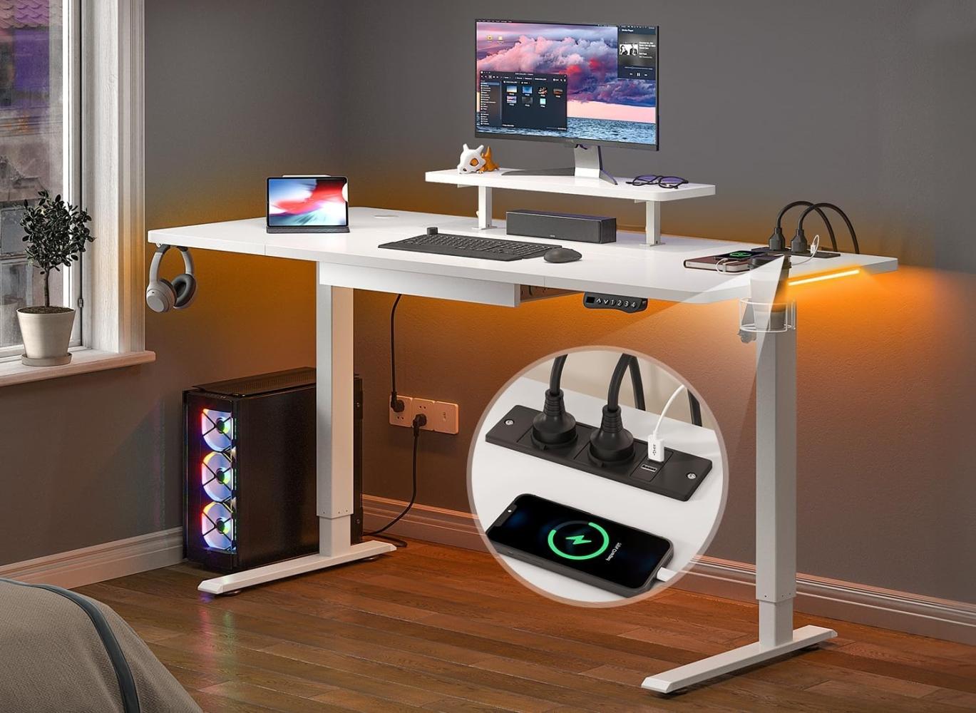 YITAHOME Höhenverstellbarer Schreibtisch 160x75cm,Schreibtisch Höhenverstellbar Elektrisch mit Steckdose,Ergonomischer Steh-Sitz Tisch mit Vierteilige Tischplatte, Computertisch mit Memory Funktion Bild 1