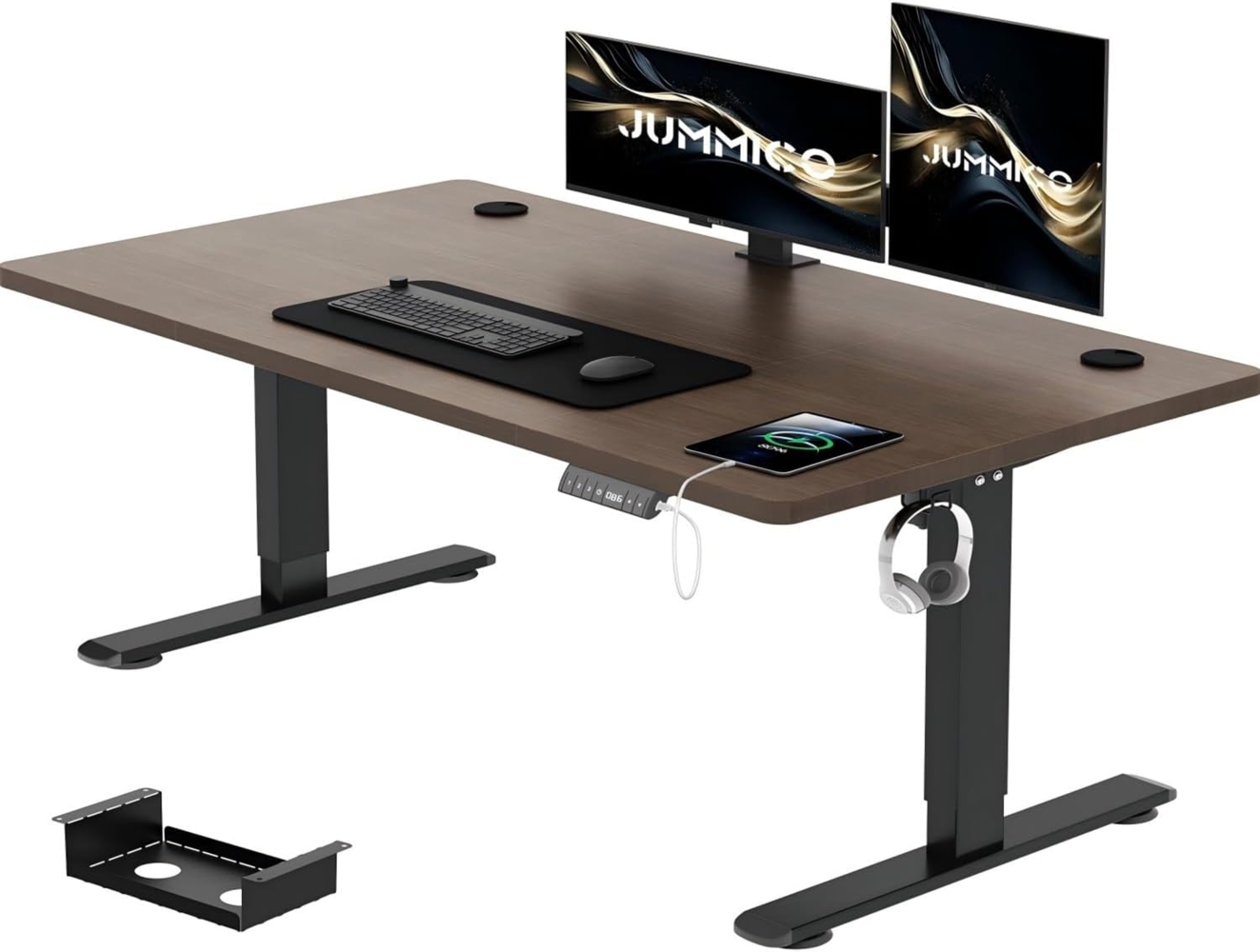 JUMMICO Höhenverstellbarer Schreibtisch 120x80 cm mit Kabelwanne, Höhenverstellbar Elektrisch Stehpult mit USB-Buchse, Computertisch, Ergonomischer Steh-Sitz Tisch, Bürotisch, Nussbaum Bild 1