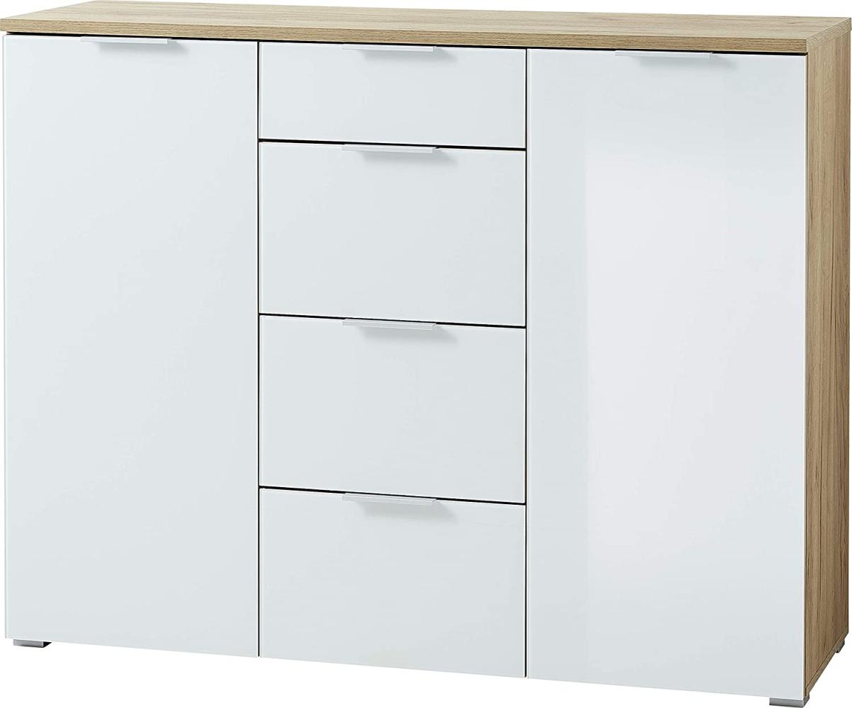 Sideboard >Telde< in Navarra-Eiche-Nachbildung/Weiß - 134x105x40cm (BxHxT) Bild 1