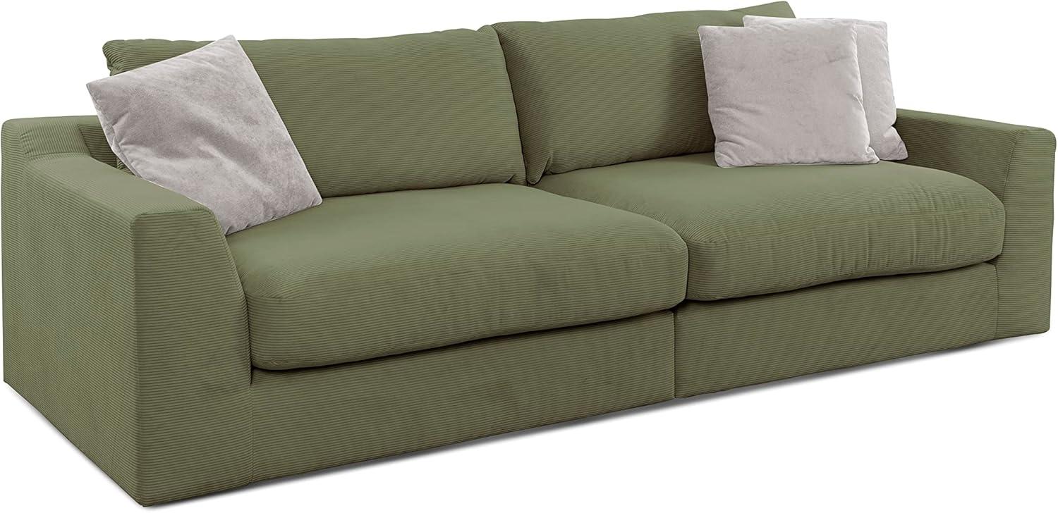 CAVADORE Big Sofa Fiona / Megasofa in Cord mit tiefen Sitzflächen und weicher Polsterung / Cordsofa / 276 x 90 x 109 / Cordstoff Olive Bild 1