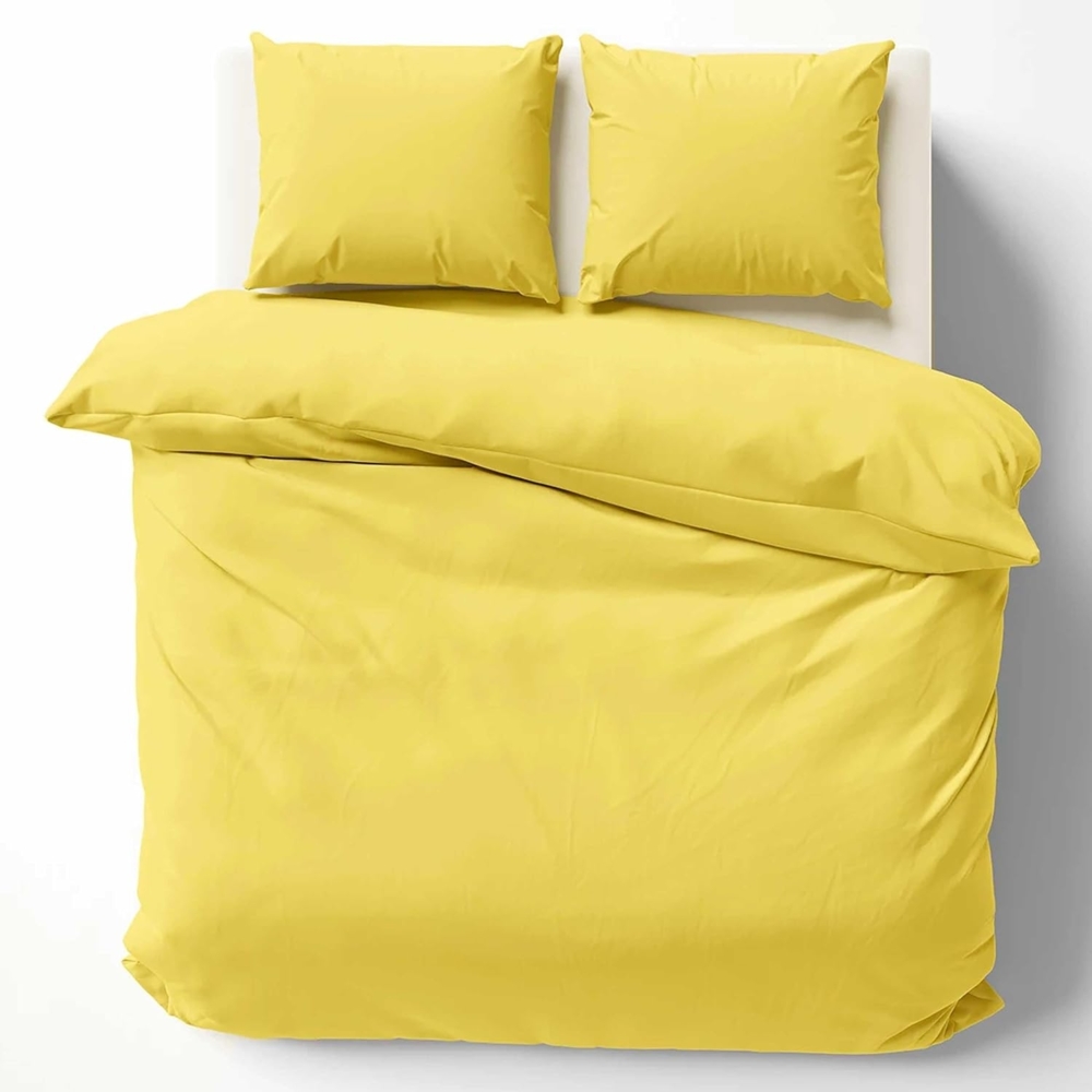 Cotton Castle Bettwäsche Bettgarnitur Bettbezug 100% Baumwolle 135x200 155x220 200x200 200x220, Farbe:Gelb, Größe:200x200 cm Bild 1