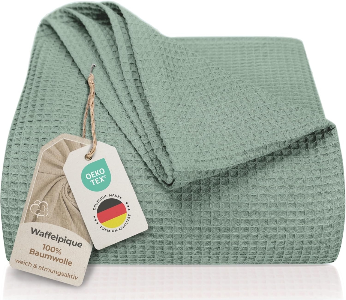 Laynenburg Tagesdecke Waffelpique aus 100% Baumwolle – Baumwolldecke, Kuscheldecke, Wohndecke als Sommerdecke, Bett-Überwurf, Couch-Überwurf, Sofa-Decke Bild 1