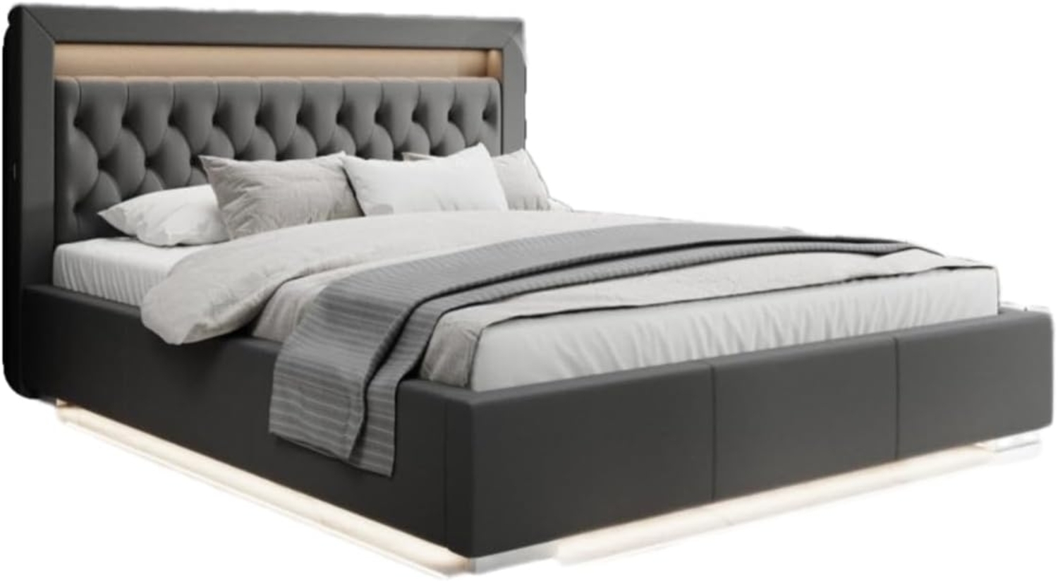Designer Polsterbett Infinity inkl. RGB, USB und Stauraum 200x200 Grau H2 (bis 70kg) Bild 1