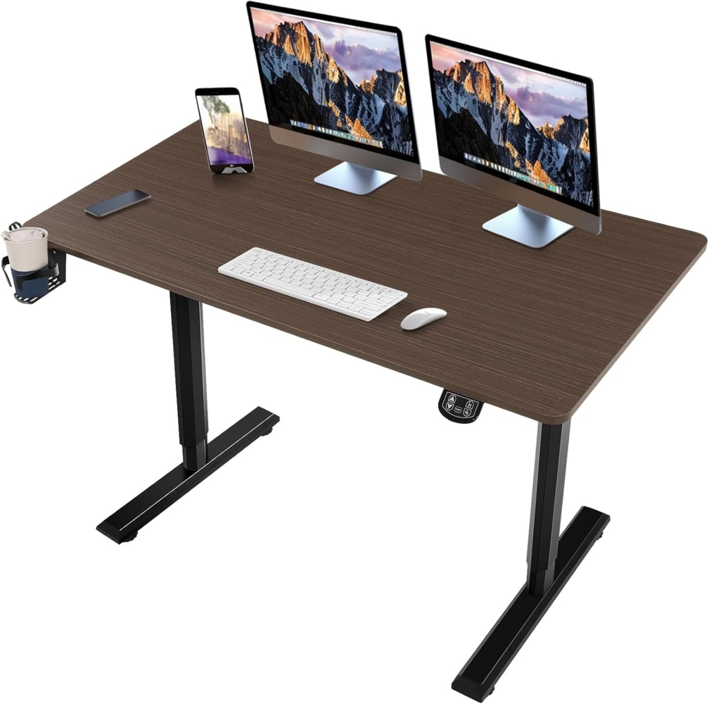 Schreibtisch Höhenverstellbar Elektrisch 110x60x(73-113) cm, Höhenverstellbarer Schreibtisch Ergonomischer Steh-Sitz Tisch Computertisch Höhenverstellbar Stehschreibtisch Adjustable Desk, Braun Bild 1