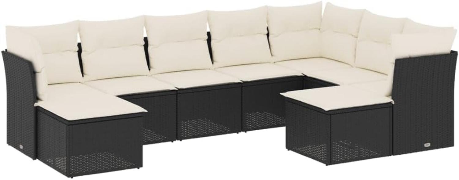 vidaXL 9-tlg. Garten-Sofagarnitur mit Kissen Schwarz Poly Rattan 3250405 Bild 1