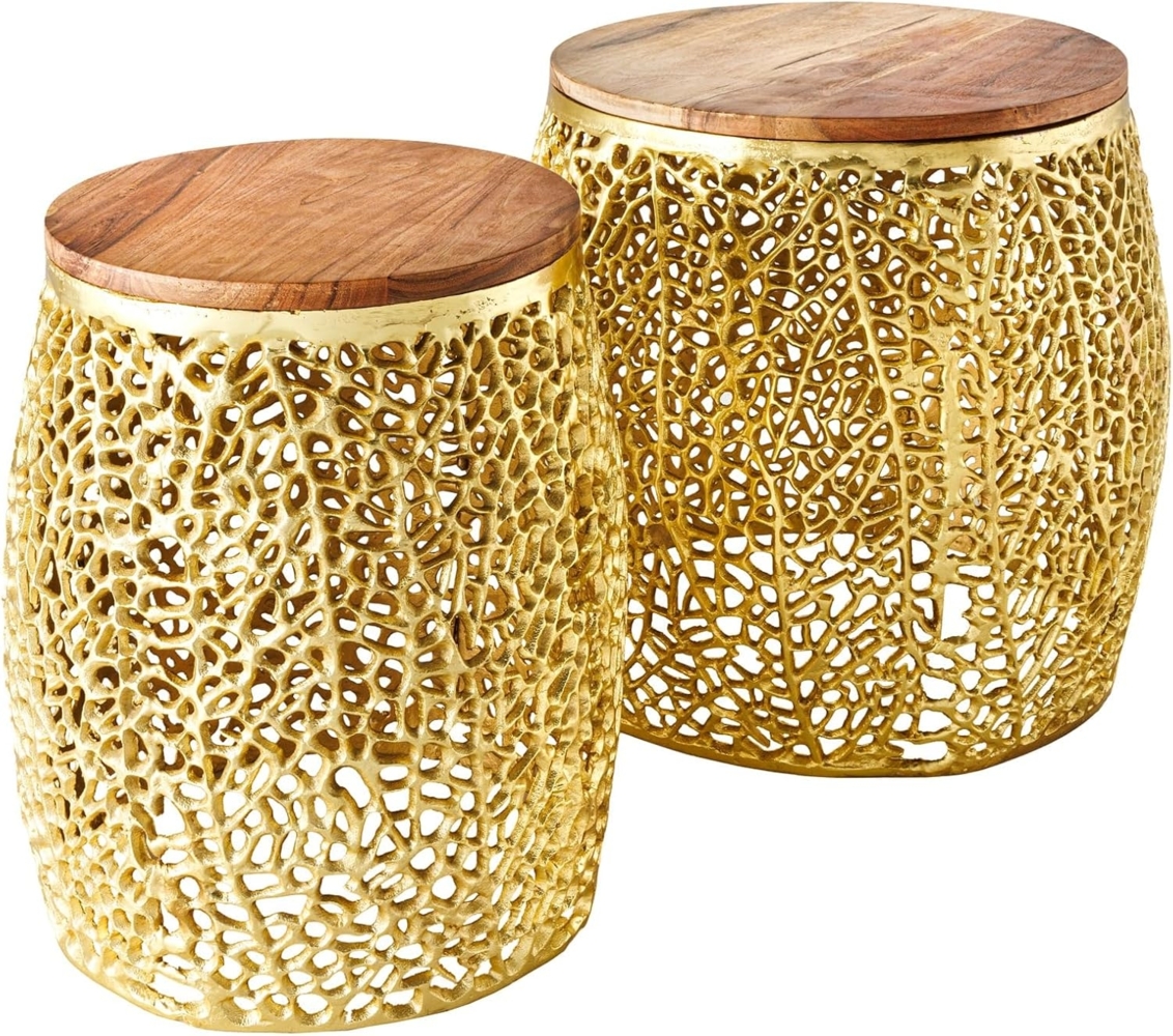 riess-ambiente Couchtisch ABSTRACT LEAF Ø40cm / Ø30cm gold / natur (Set, 2-St), Wohnzimmer · Massivholz · Metall · rund · Handarbeit · Modern Design Bild 1