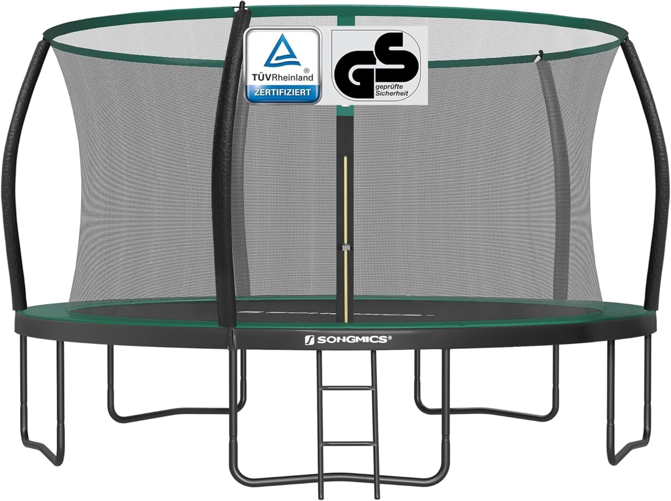 Songmics Trampolin mit Leiter, Sicherheitsnetz und gepolsterten Stangen, Stahl dunkelgrün, Ø 427 cm Bild 1