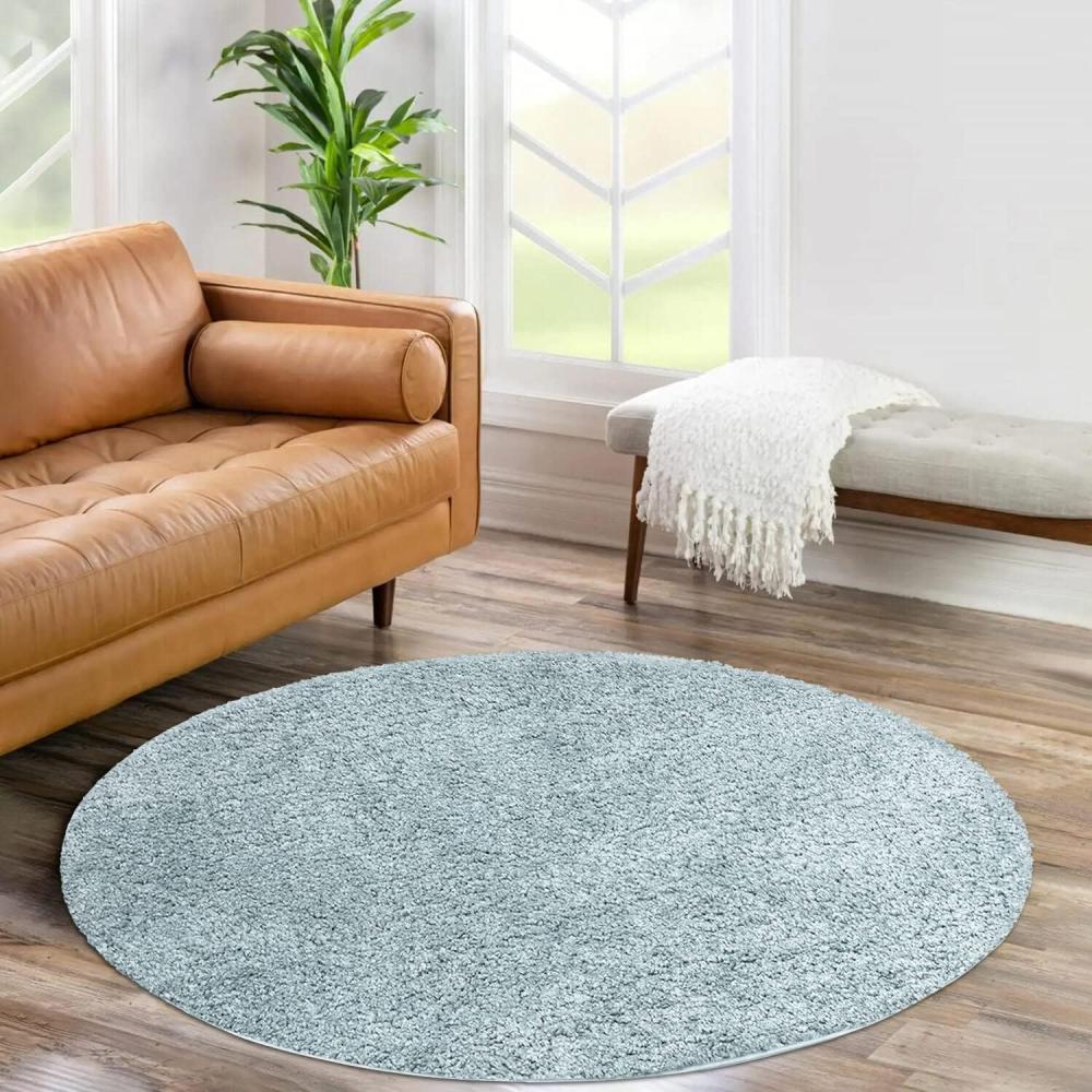 carpet city Shaggy Hochflor Teppich - Rund 200 cm - Türkis - Langflor Wohnzimmerteppich - Einfarbig Uni Modern - Flauschig-Weiche Teppiche Schlafzimmer Deko Bild 1