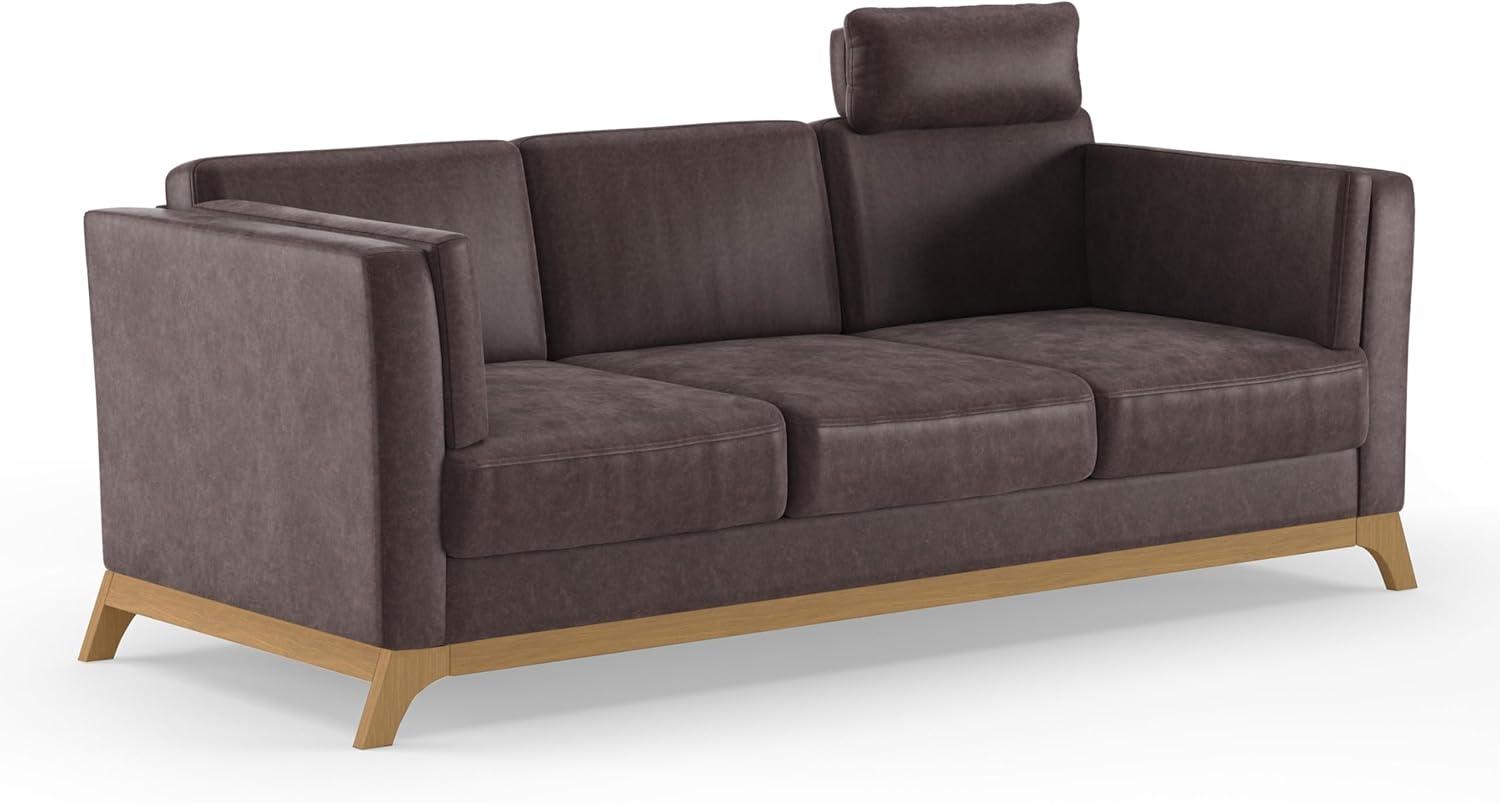 Cavadore 3er-Sofa Vida / 3-Sitzer Couch im trendigen Design mit massivem Holzrahmen in Eiche, Kopfstütze mit Kuschelkissen / 213 x 84 x 93 / Mikrofaser, Braun Bild 1