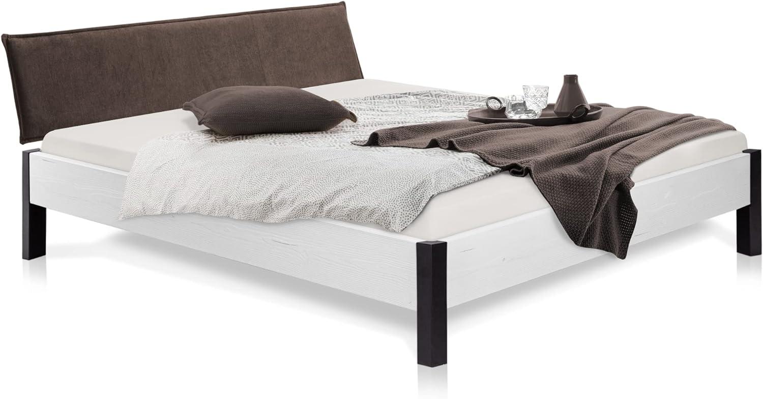 Möbel-Eins LUKY Bett Metallfuß, mit Polsterkopfteil, Material Massivholz, Fichte massiv weiss 160x200 cm Stoff Braun Bild 1